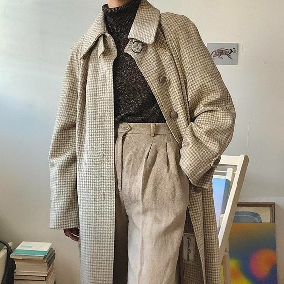 VINTAGE HOUNDSTOOTH WOOL COAT - Picture 1 of 4